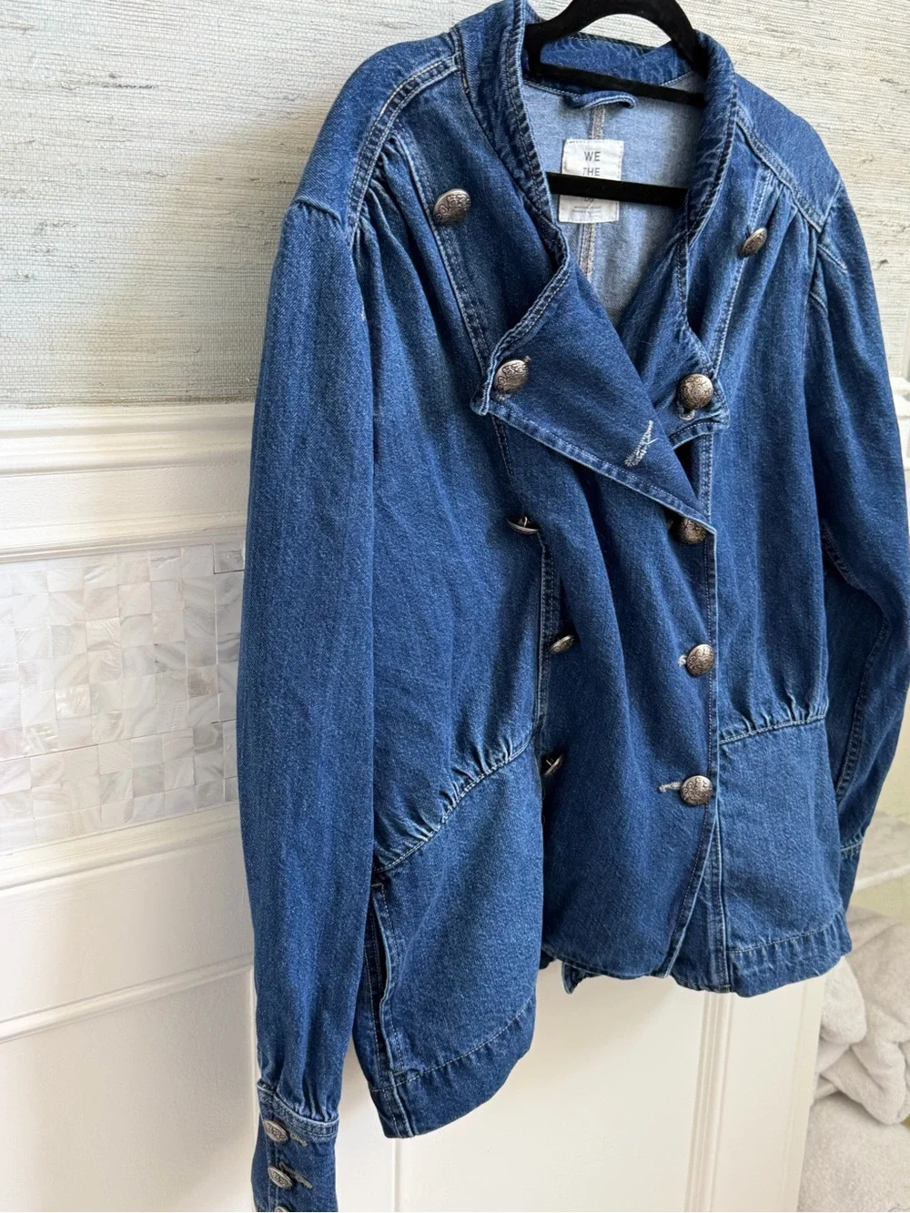 Large we the free people Imogene denim officer jacket jean double breasted blue